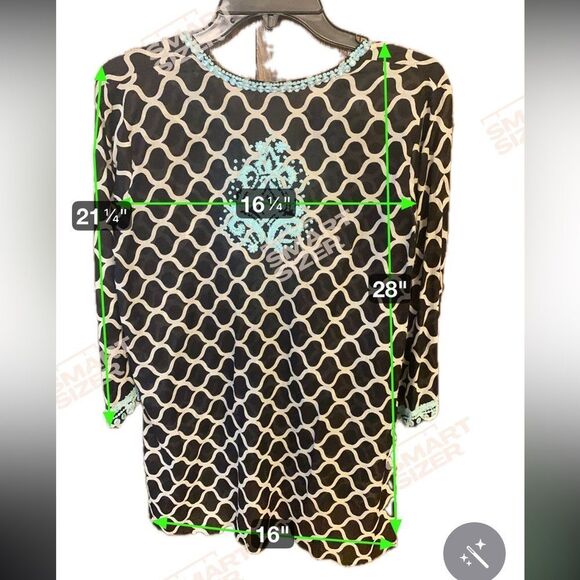 Sulu Sz 6 Black Turquoise Ornate Intricate Embroidered Statement Sleeve Tunic - Picture 8 of 9